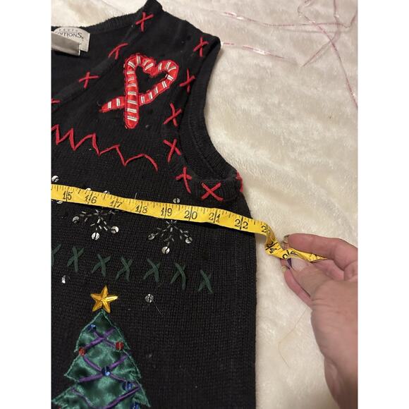 Vtg KMART BASIC EDITIONS Holiday Ugly Christmas Sweater Vest 1X Sequins Tree - Picture 6 of 8